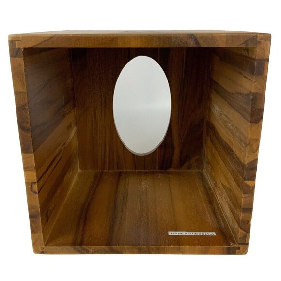 Natural Wood Tissue Box Cover Brown Beige Vertical Bath Decor Indonesia - Picture 7 of 8